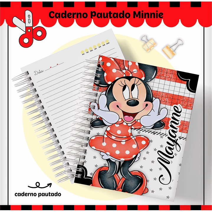 Kit Digital Encadernação Minnie Vermelha- Volta às Aulas 4