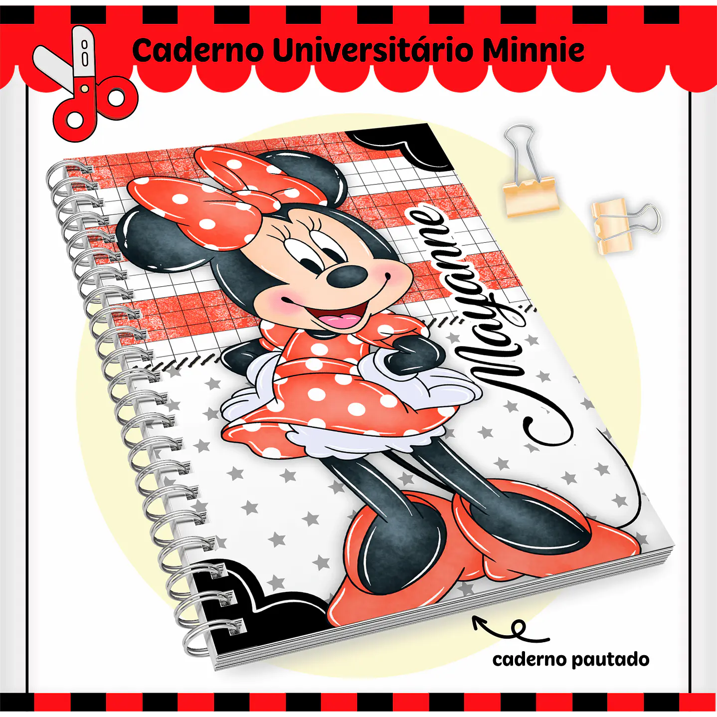 Kit Digital Encadernação Minnie Vermelha- Volta às Aulas 5