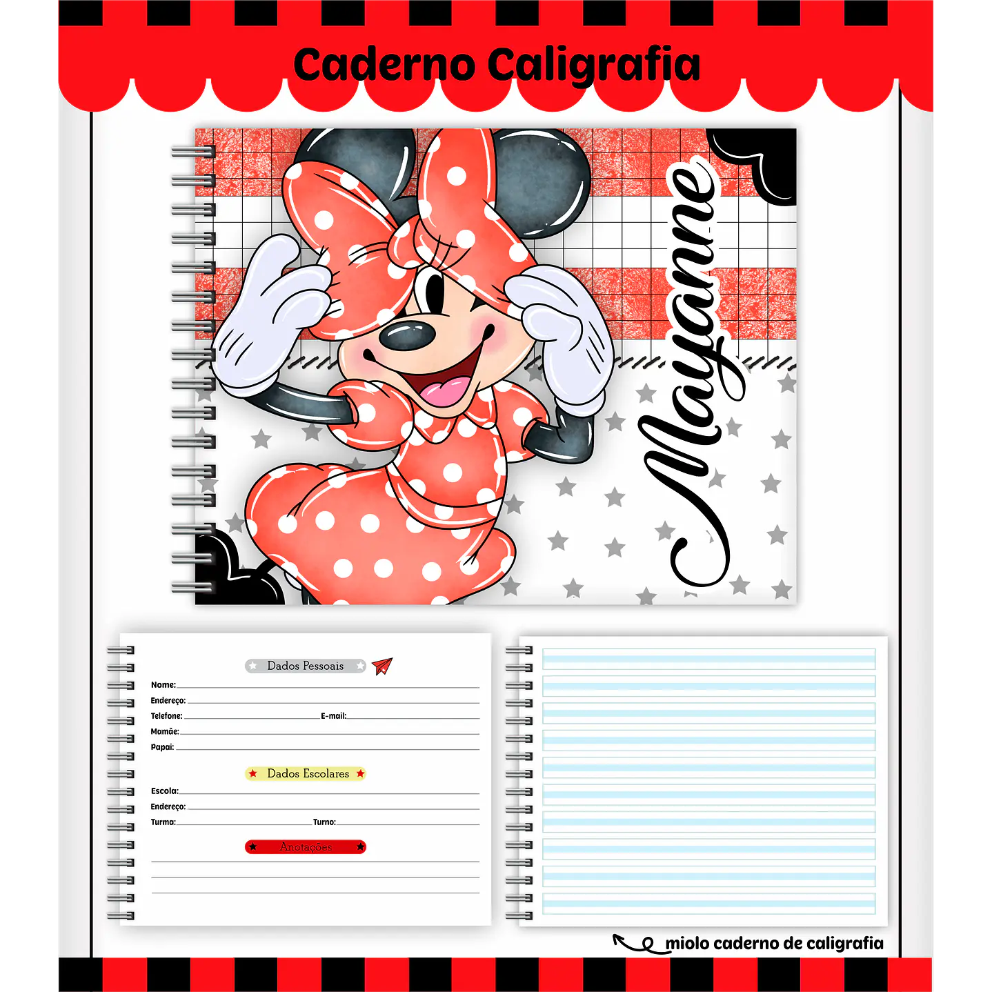 Kit Digital Encadernação Minnie Vermelha- Volta às Aulas 7