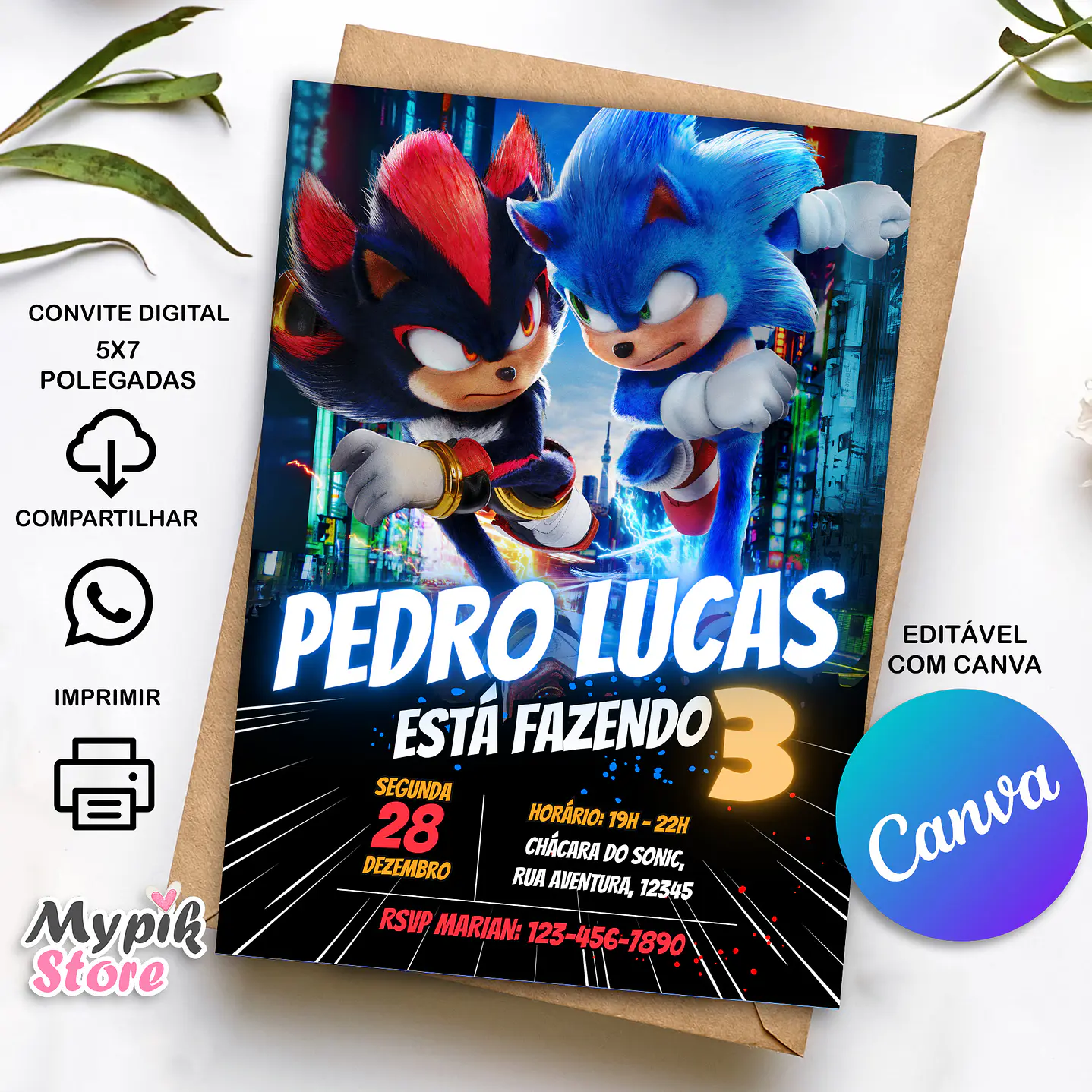 Convite Digital Sonic 3 - Editável com Canva  1