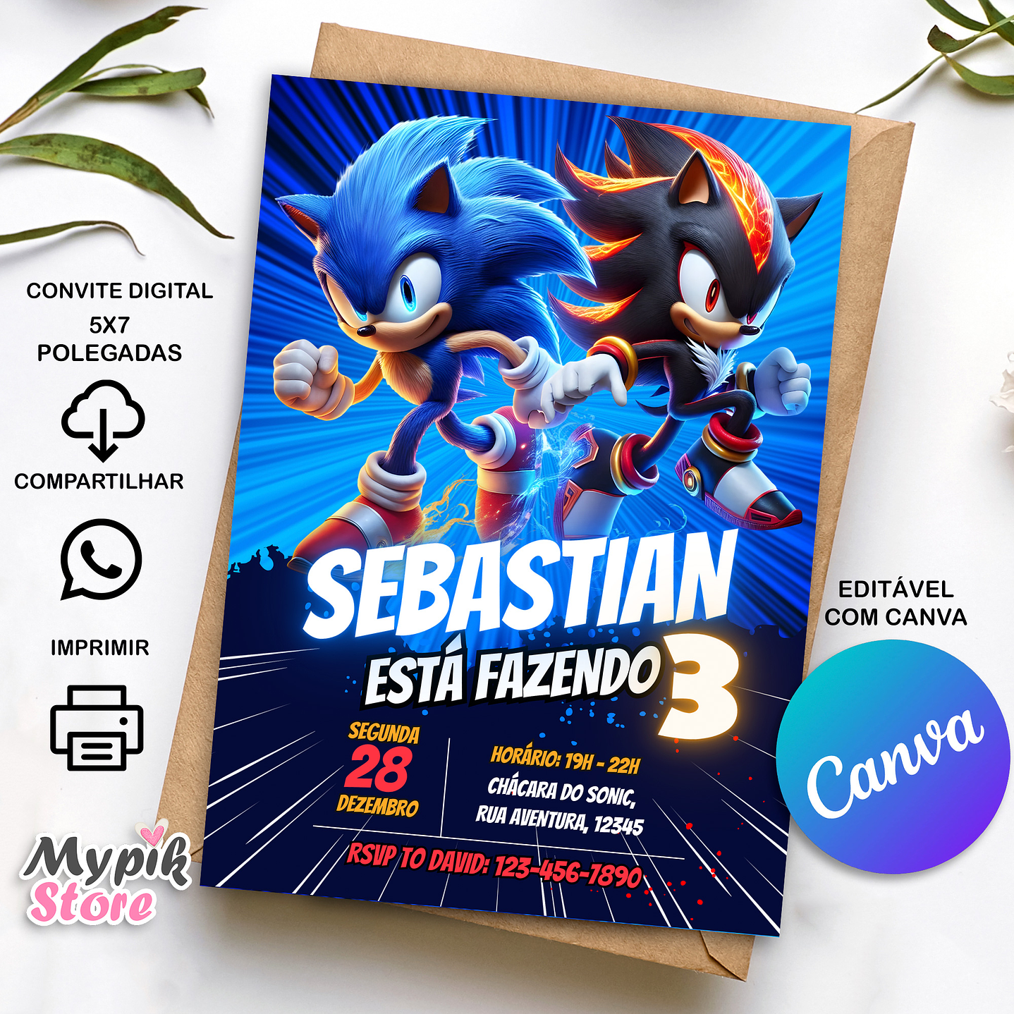 Convite Digital Sonic - Editável com Canva   1