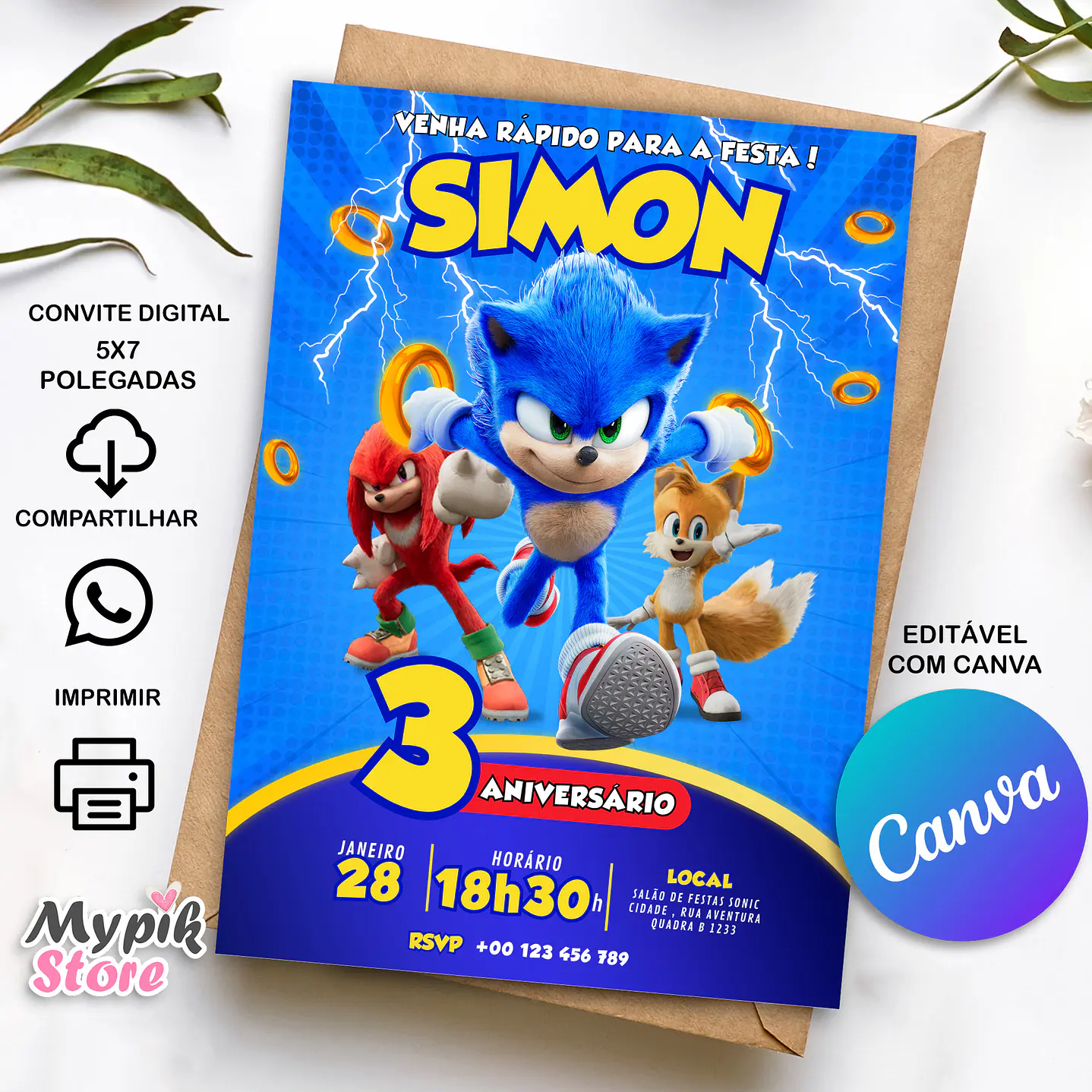 Convite Digital Sonic - Editável com Canva   1