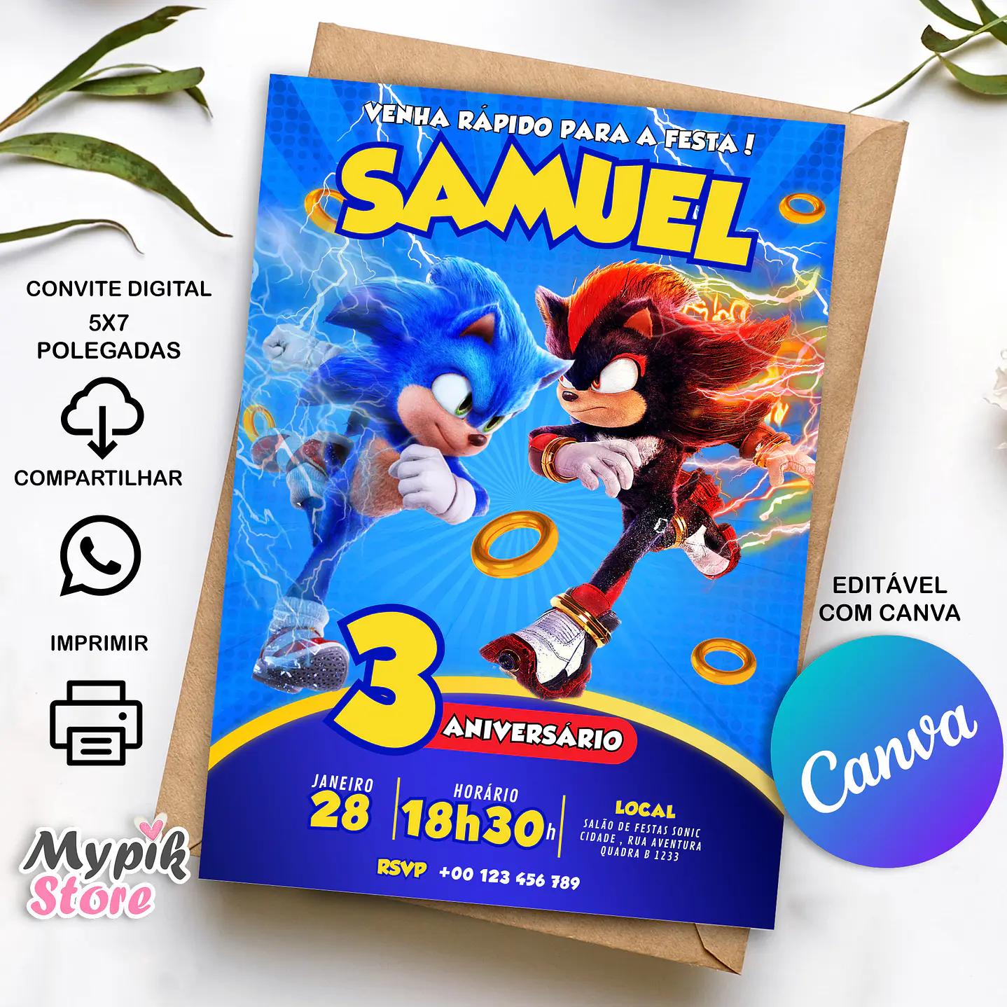 Convite Digital Sonic 3 - Editável com Canva   1