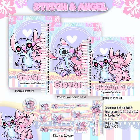 Kit Digital Encadernação Stitch e Angel  - Completo  