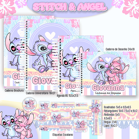 Kit Digital Encadernação Stitch e Angel  - Completo  
