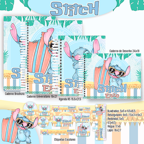 Kit Digital Encadernação Stitch - Completo   