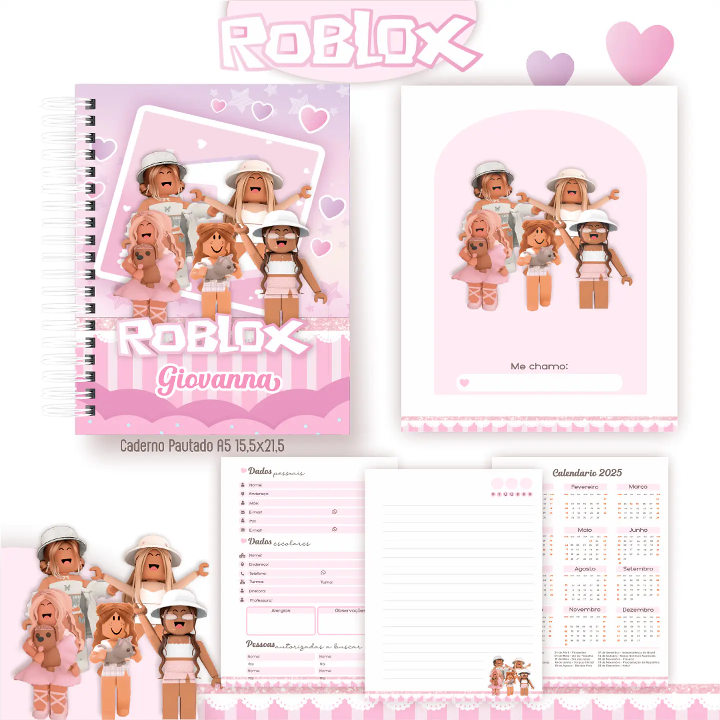 Kit Digital Encadernação Roblox Menina - Completo  6