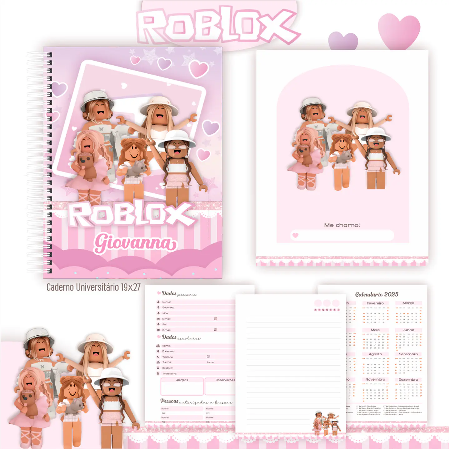 Kit Digital Encadernação Roblox Menina - Completo  2
