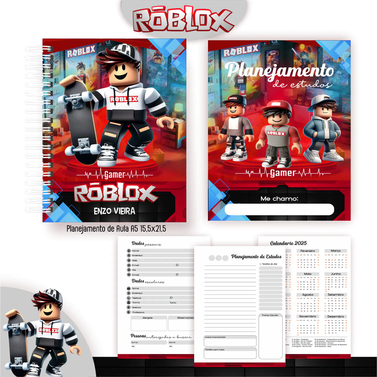 Kit Digital Encadernação Roblox Menino - Completo 2