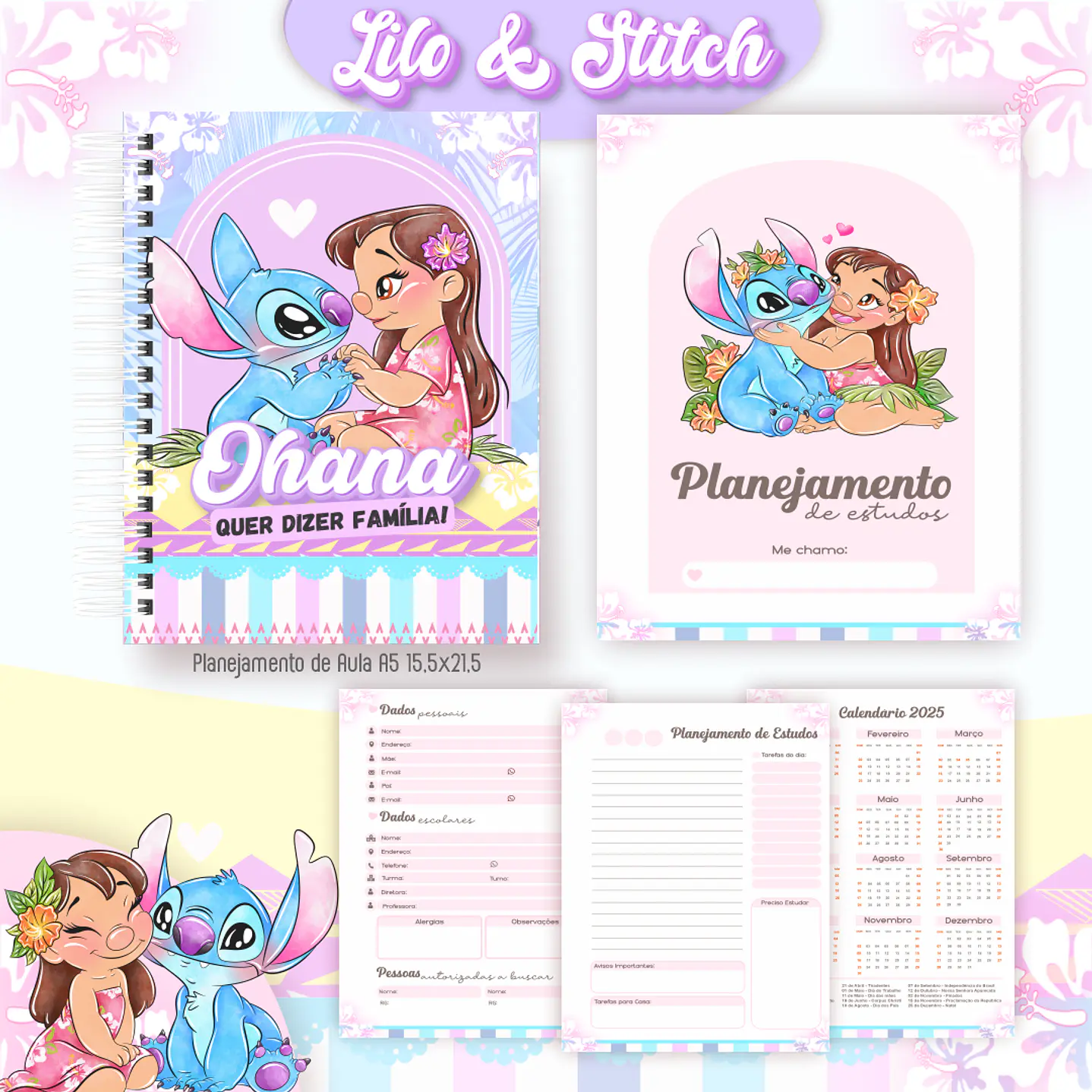 Kit Digital Encadernação Lilo & Stitch - Completo    3