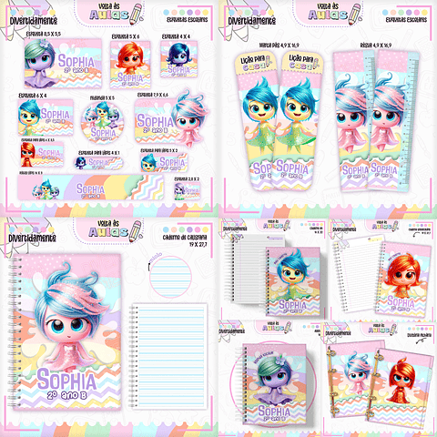 Kit Digital Encadernação Divertida Mente Menina - Volta às Aulas 