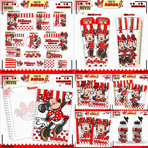 Kit Digital Encadernação Minnie Vermelha  - Volta às Aulas 