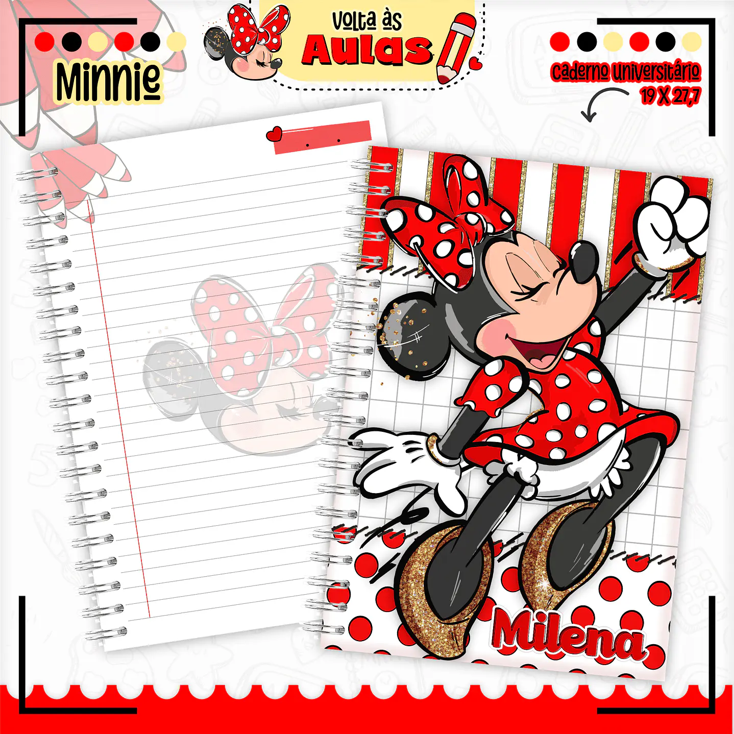 Kit Digital Encadernação Minnie Vermelha  - Volta às Aulas  2