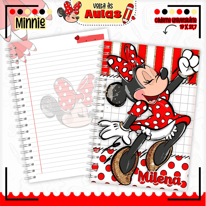 Kit Digital Encadernação Minnie Vermelha  - Volta às Aulas  2