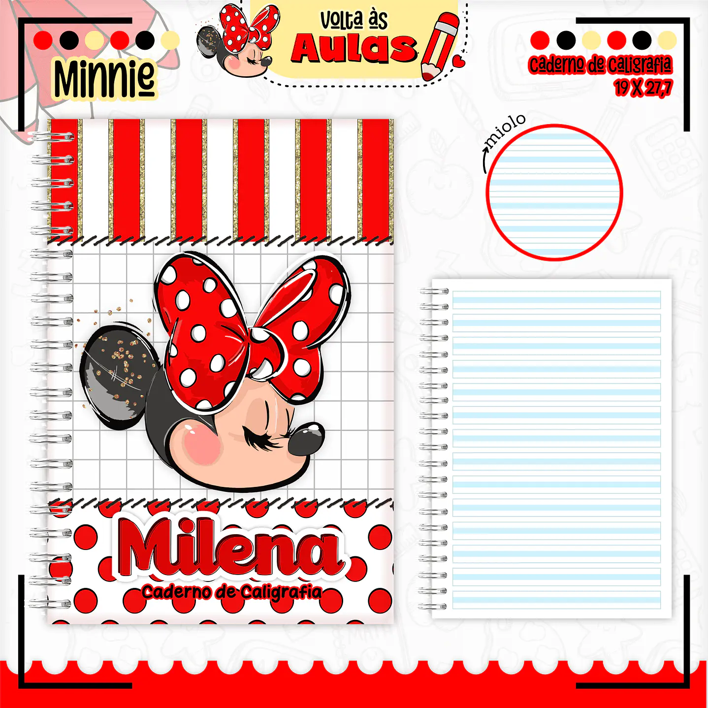 Kit Digital Encadernação Minnie Vermelha  - Volta às Aulas  3