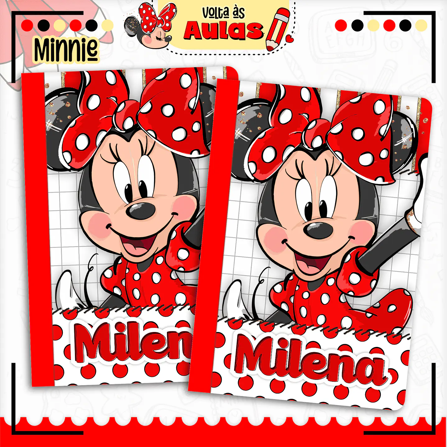 Kit Digital Encadernação Minnie Vermelha  - Volta às Aulas  5