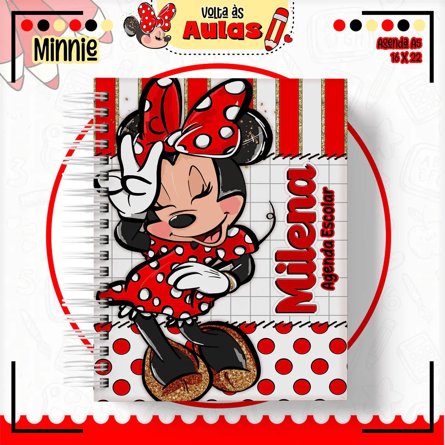Kit Digital Encadernação Minnie Vermelha  - Volta às Aulas  6