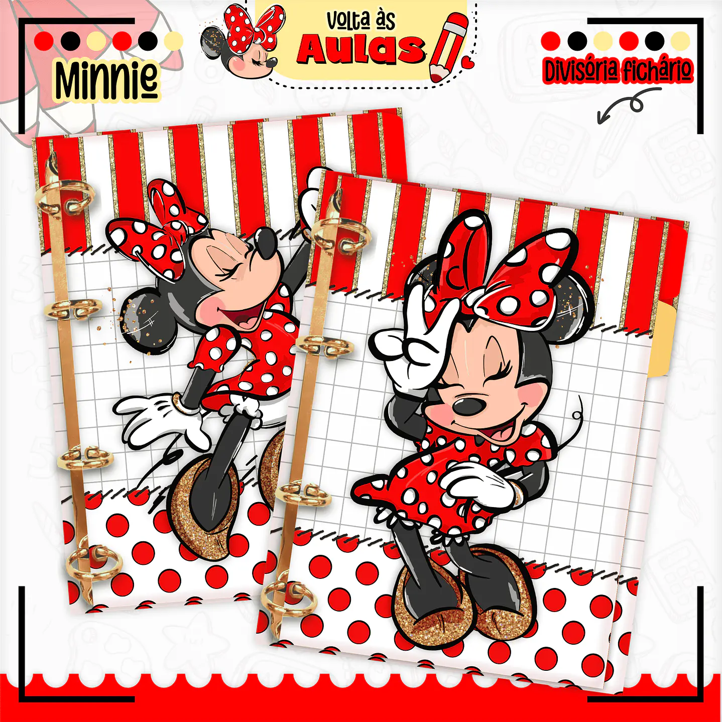 Kit Digital Encadernação Minnie Vermelha  - Volta às Aulas  8