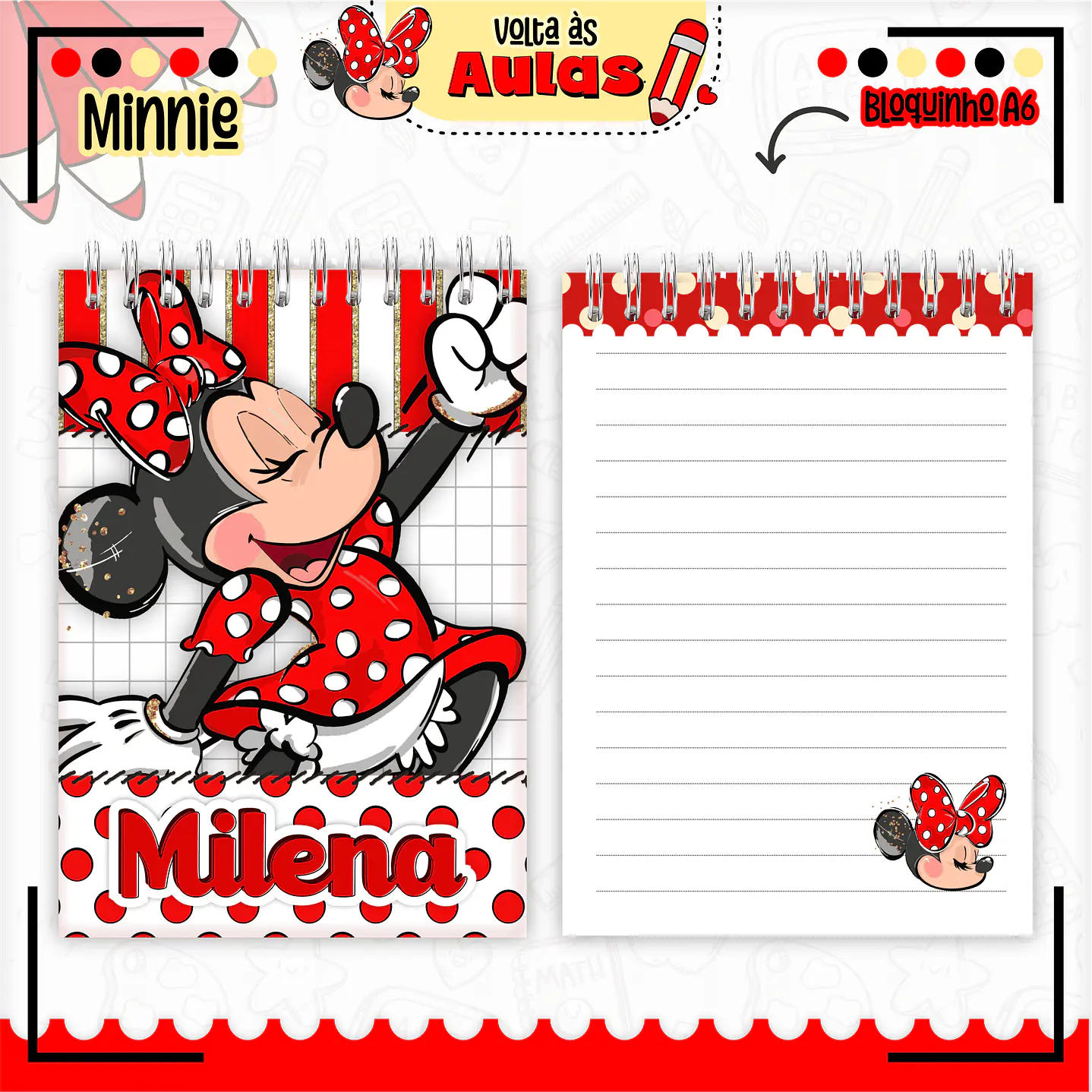 Kit Digital Encadernação Minnie Vermelha  - Volta às Aulas  9