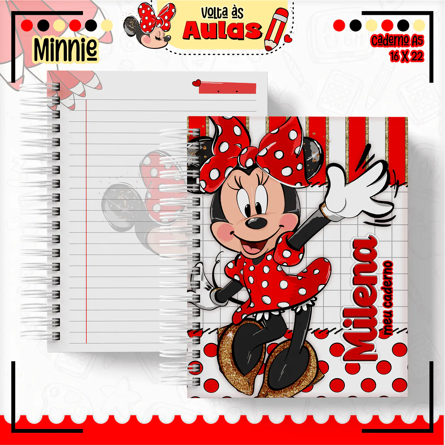 Kit Digital Encadernação Minnie Vermelha  - Volta às Aulas  16