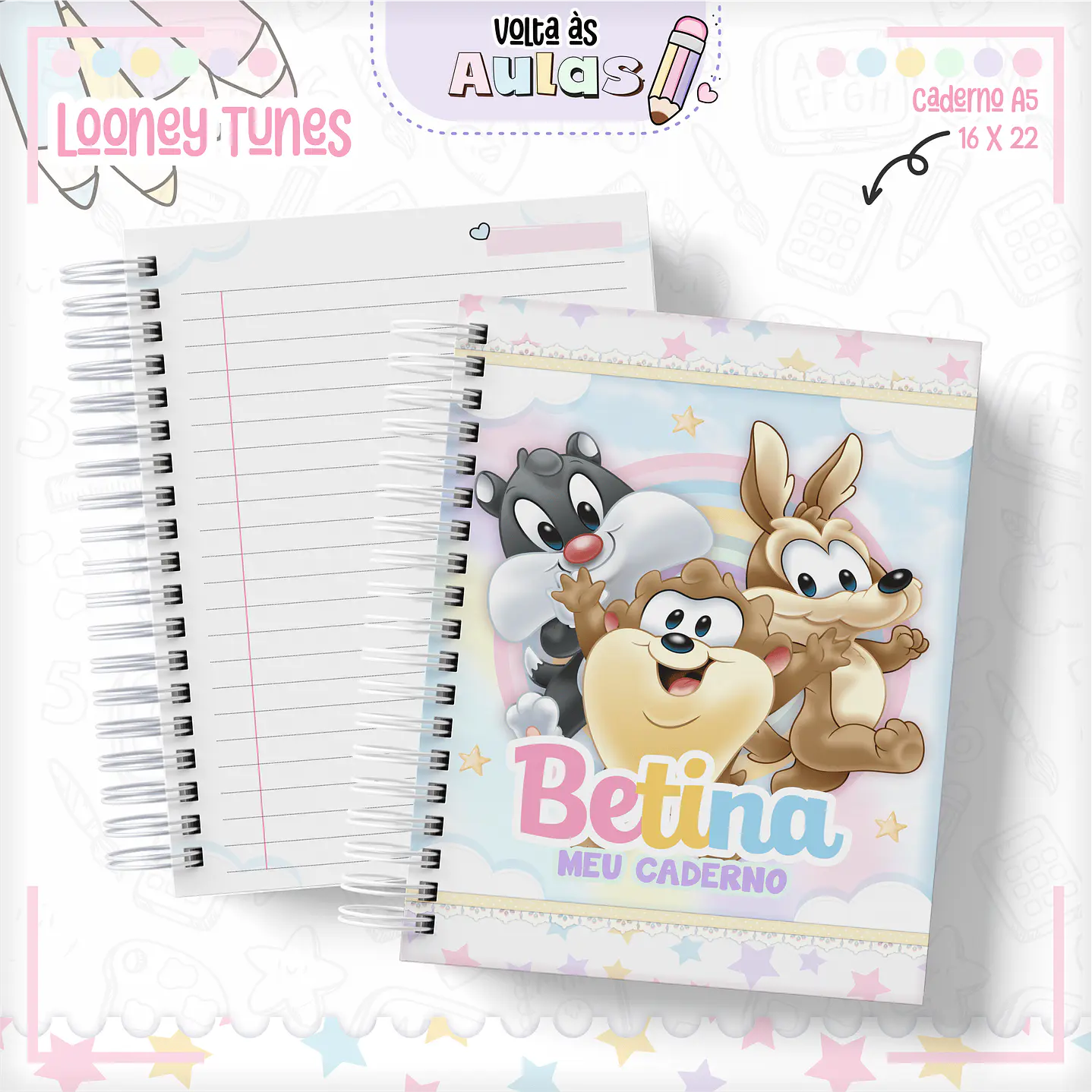 Kit Digital Encadernação Looney Tunes - Volta às Aulas  1