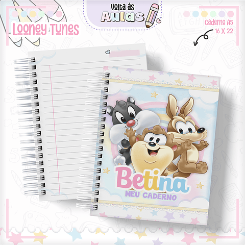 Kit Digital Encadernação Looney Tunes - Volta às Aulas 