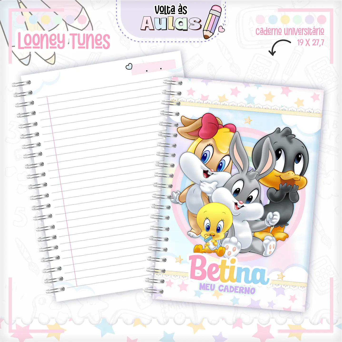 Kit Digital Encadernação Looney Tunes - Volta às Aulas  3