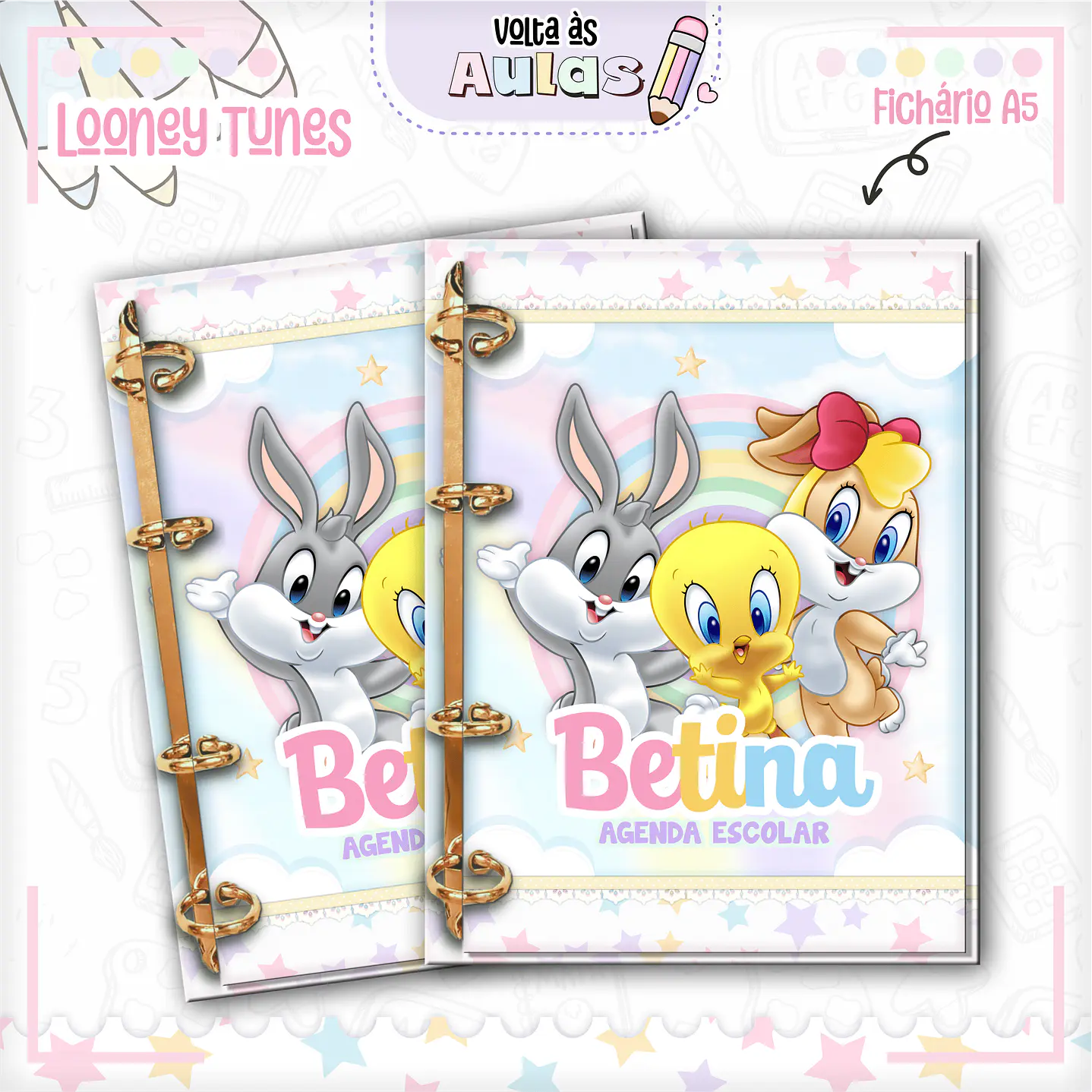 Kit Digital Encadernação Looney Tunes - Volta às Aulas  8