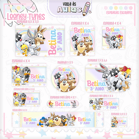 Kit Digital Encadernação Looney Tunes - Volta às Aulas 