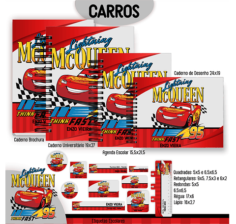 Kit Digital Encadernação Carros Disney - Completo