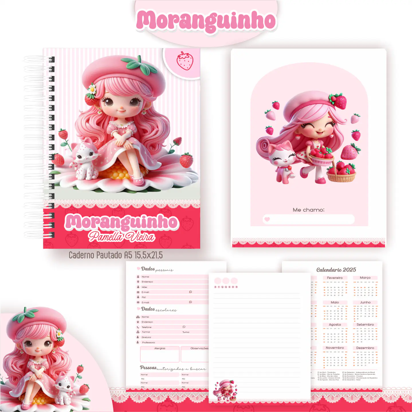 Kit Digital Encadernação Moranguinho - Volta às Aulas 3