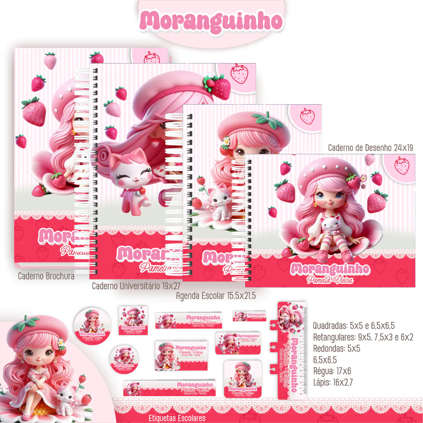 Kit Digital Encadernação Moranguinho - Volta às Aulas 7