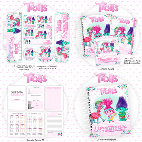 Kit Digital Encadernação Trolls - Volta às Aulas Completo 