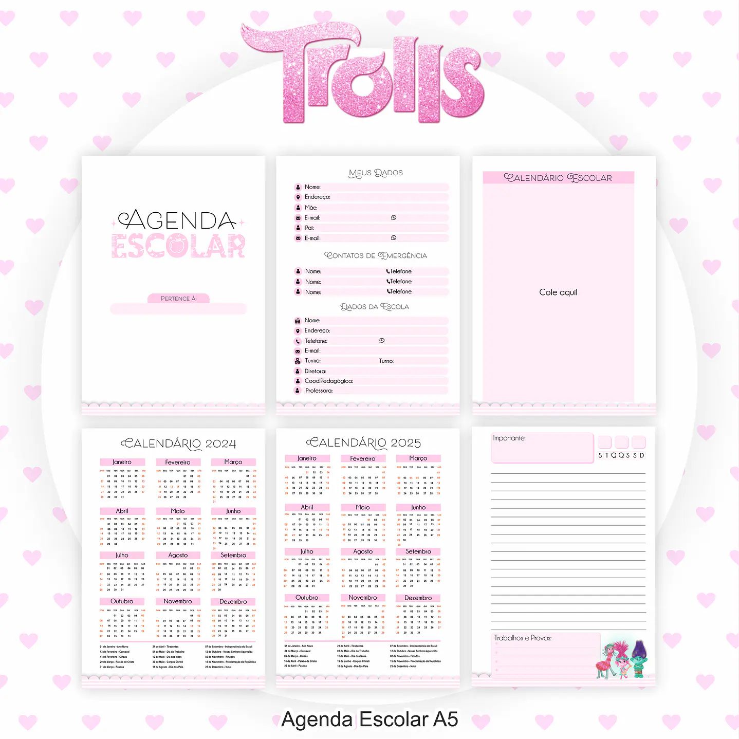 Kit Digital Encadernação Trolls - Volta às Aulas Completo  9