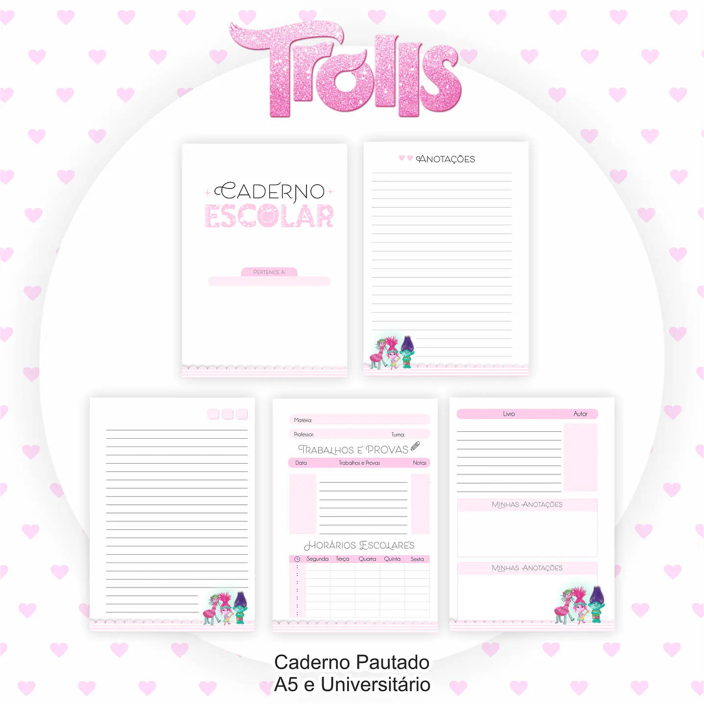 Kit Digital Encadernação Trolls - Volta às Aulas Completo  10