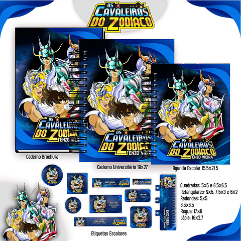 Kit Digital Encadernação Os Cavaleiros do Zodíaco- Volta às Aulas 