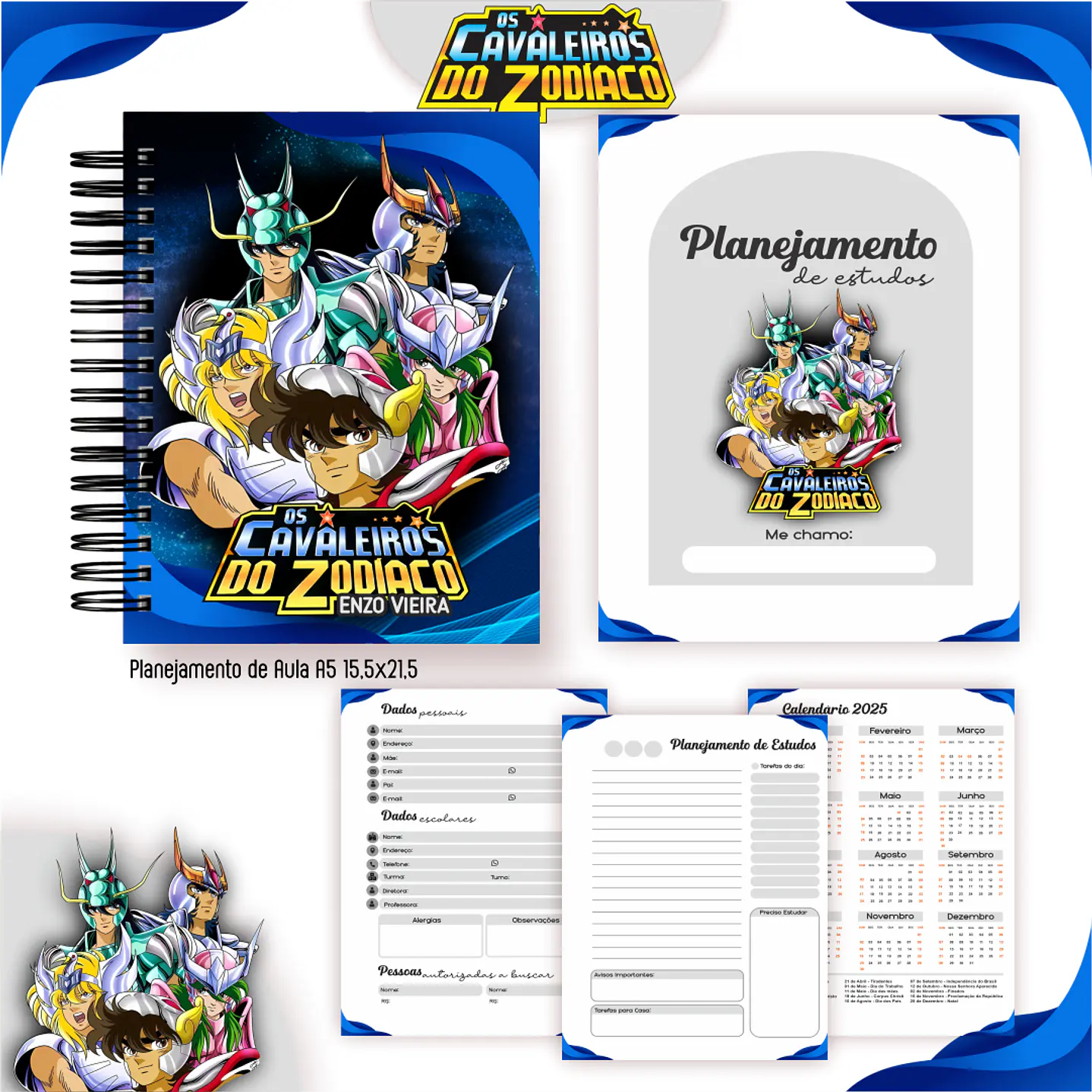 Kit Digital Encadernação Os Cavaleiros do Zodíaco- Volta às Aulas  2