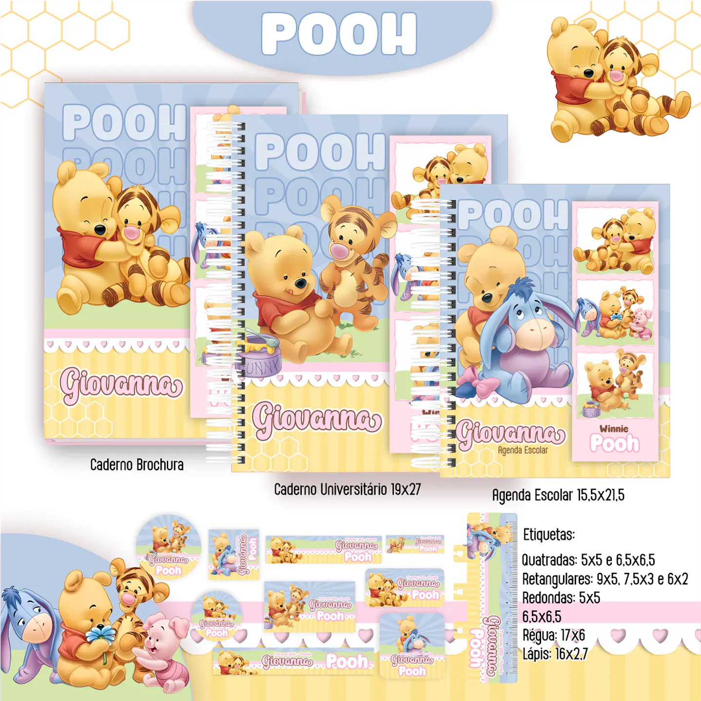 Kit Digital Encadernação Ursinho Pooh - Volta às Aulas  1