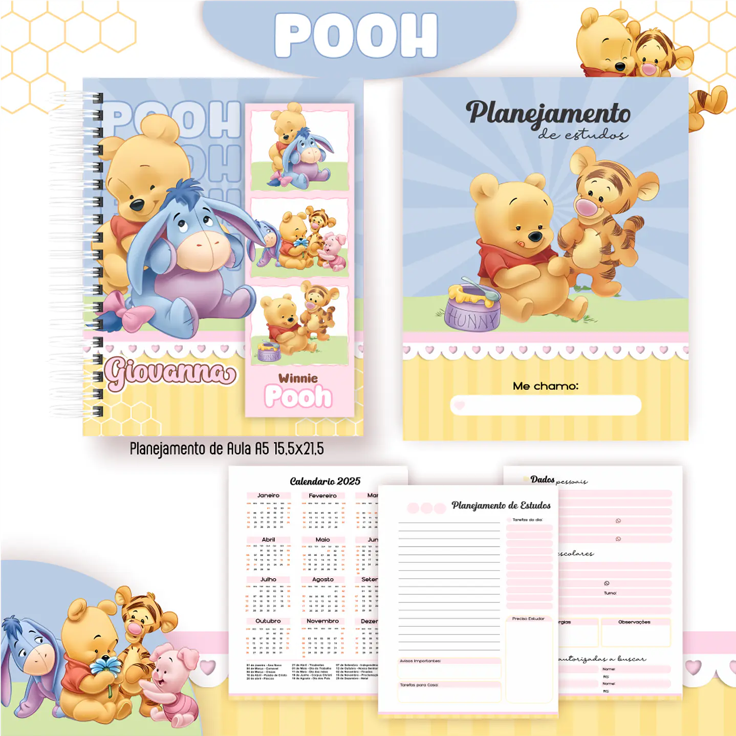 Kit Digital Encadernação Ursinho Pooh - Volta às Aulas  2