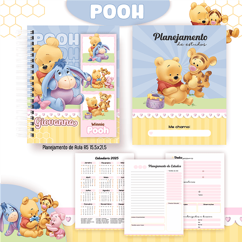 Kit Digital Encadernação Ursinho Pooh - Volta às Aulas 
