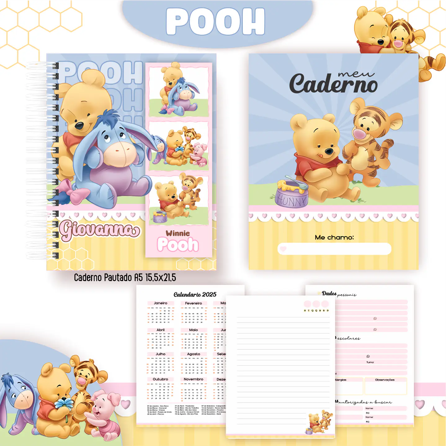 Kit Digital Encadernação Ursinho Pooh - Volta às Aulas  3