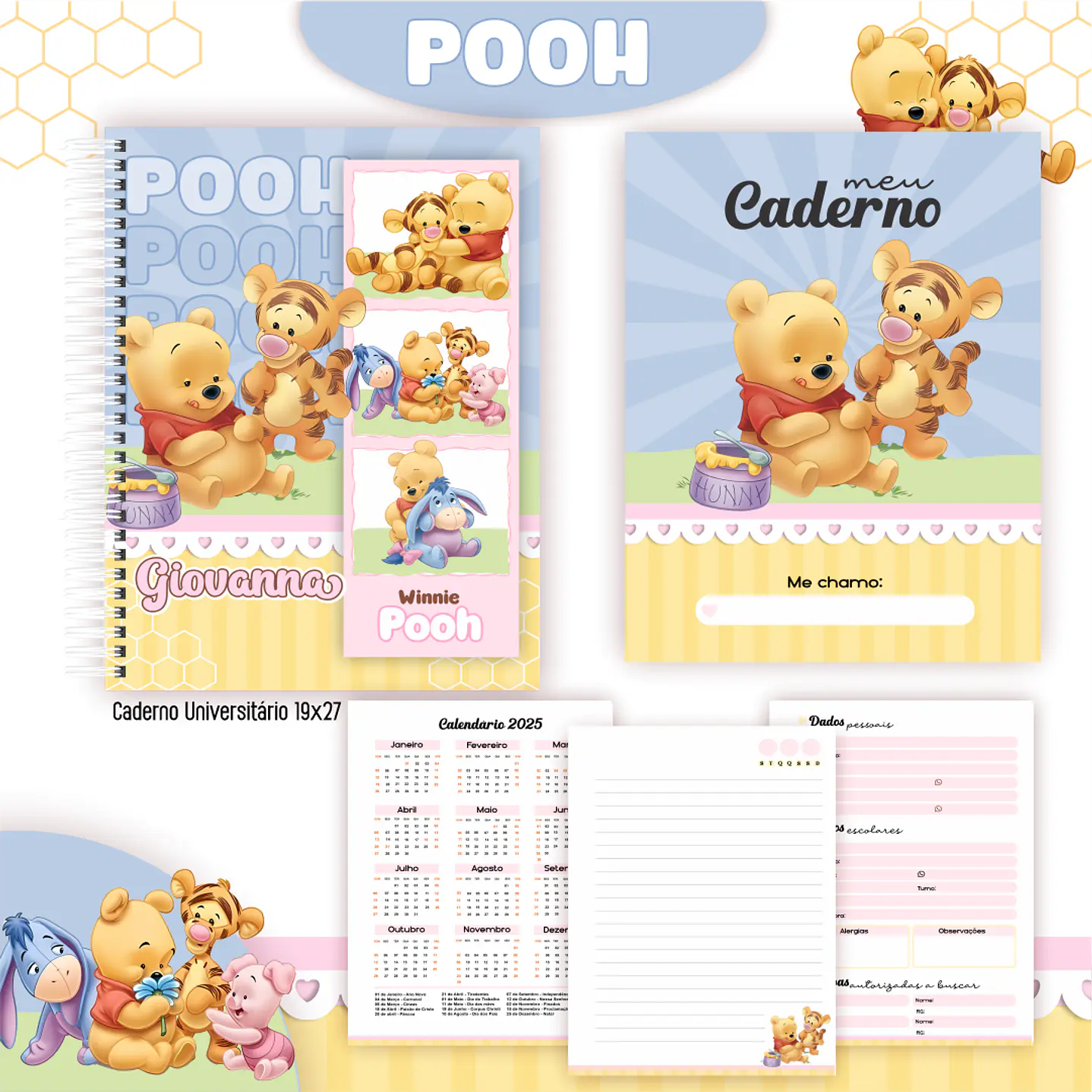 Kit Digital Encadernação Ursinho Pooh - Volta às Aulas  4