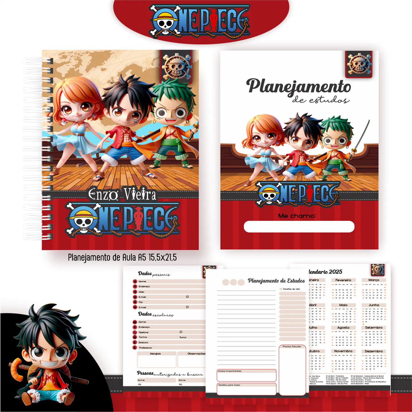 Kit Digital Encadernação One Piece - Volta às Aulas   2