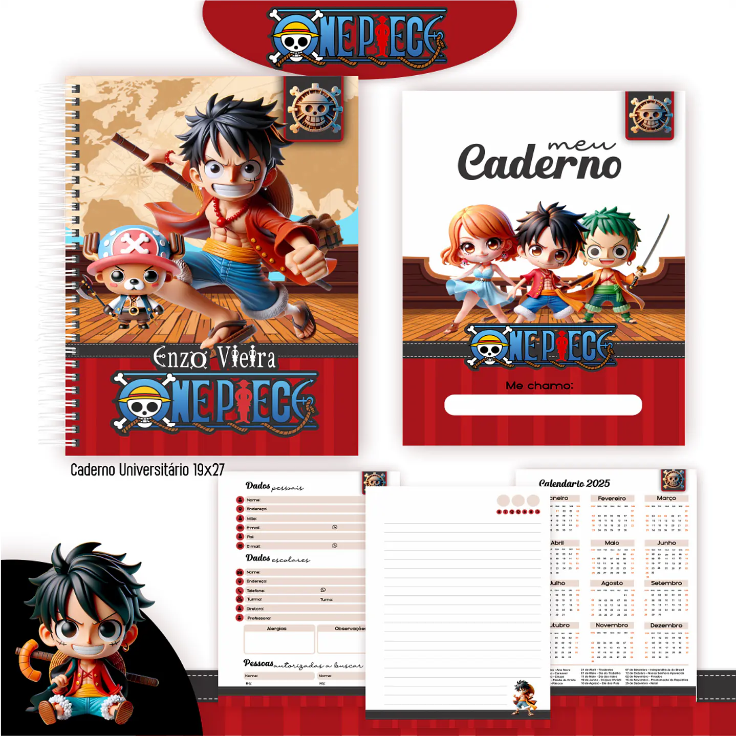 Kit Digital Encadernação One Piece - Volta às Aulas   3