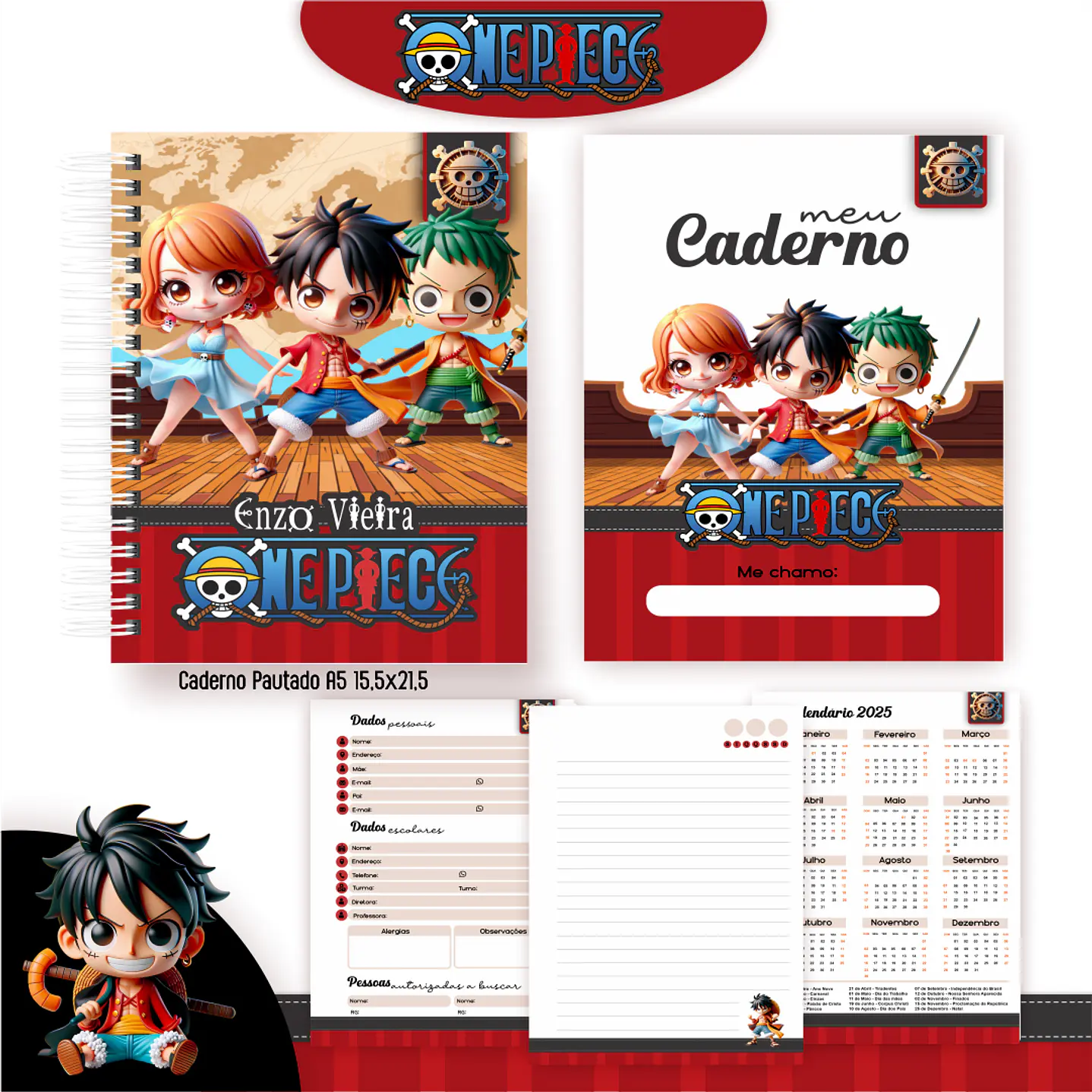Kit Digital Encadernação One Piece - Volta às Aulas   4