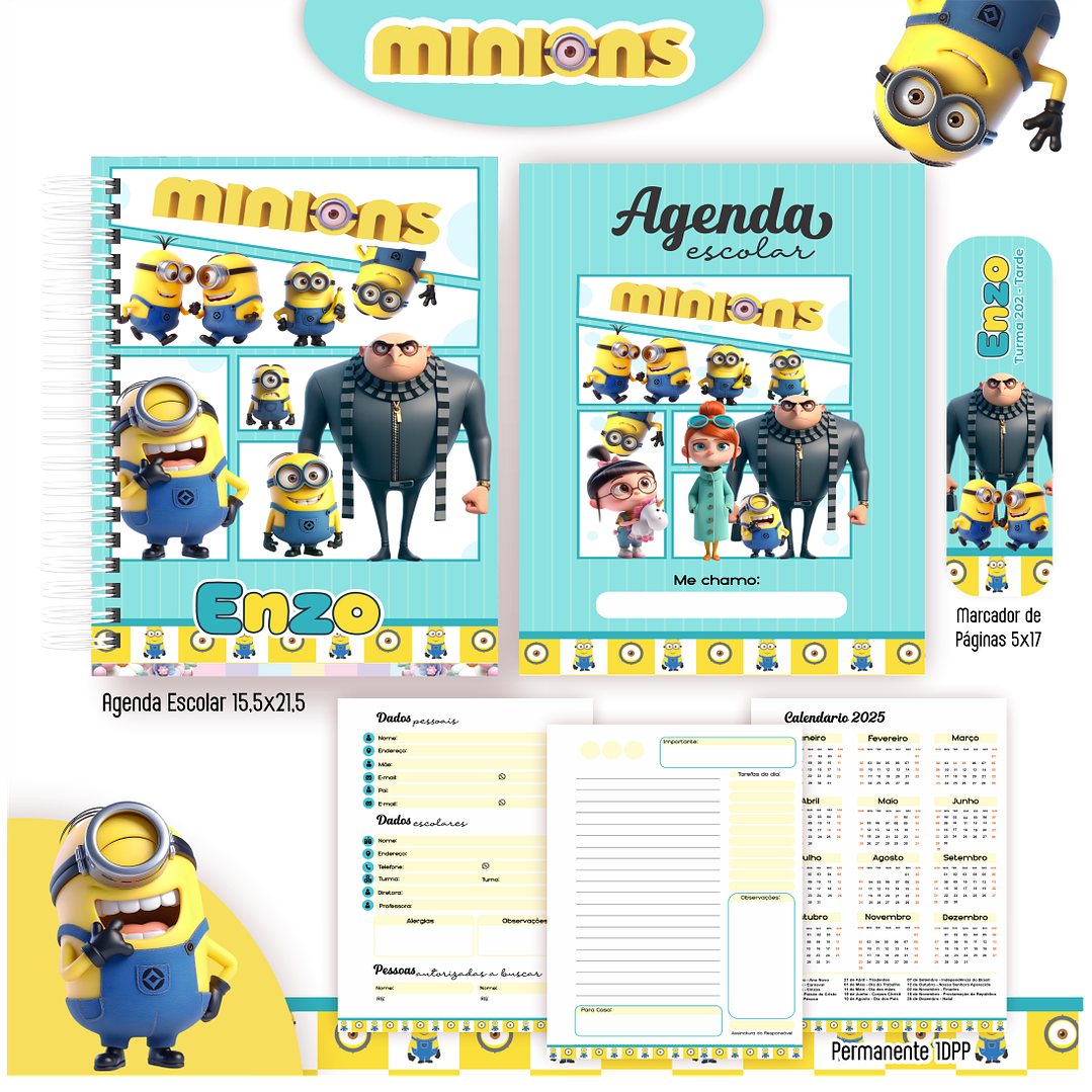 Kit Digital Encadernação Minions - Volta às Aulas  1