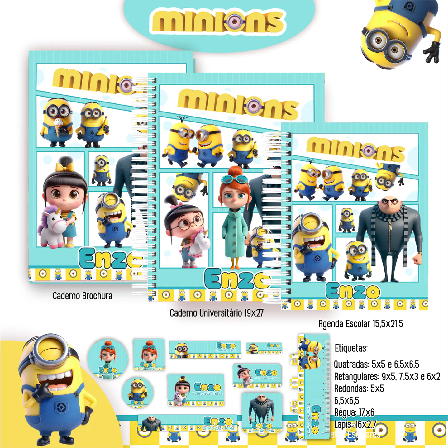 Kit Digital Encadernação Minions - Volta às Aulas  3