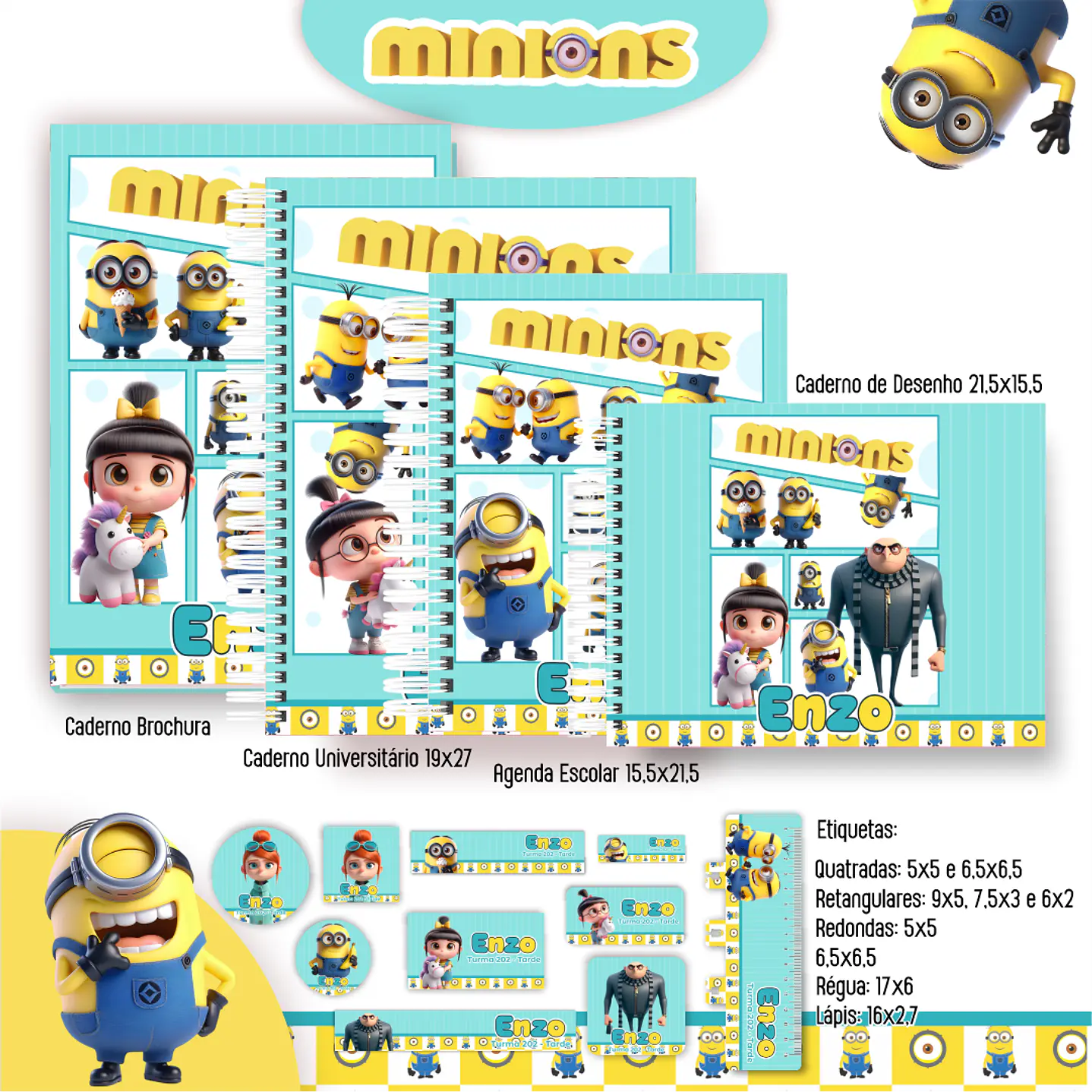Kit Digital Encadernação Minions - Volta às Aulas  4