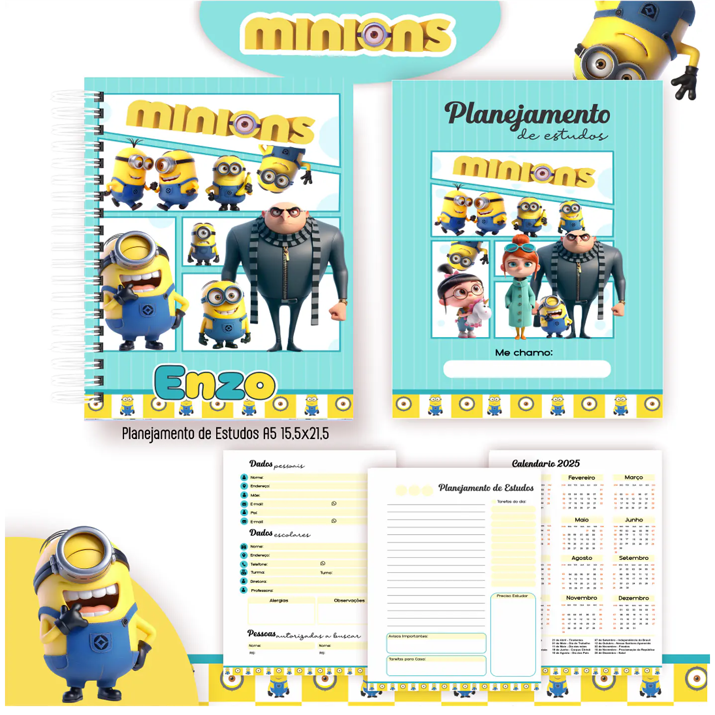Kit Digital Encadernação Minions - Volta às Aulas  5