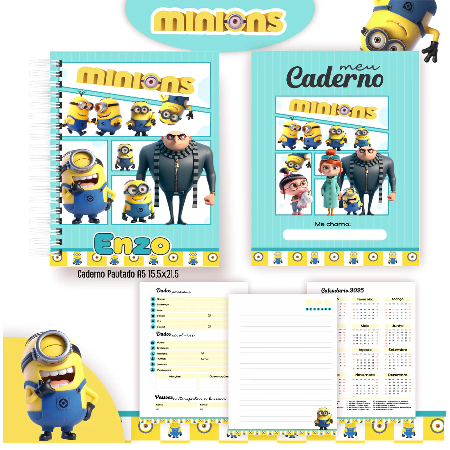 Kit Digital Encadernação Minions - Volta às Aulas  6